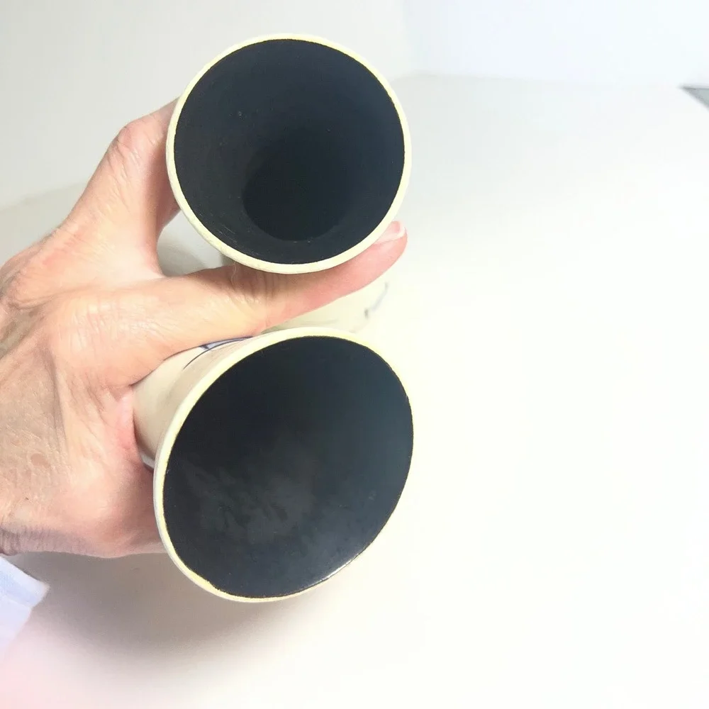 Fohr Keramik Vintage‎ MCM German Pottery Vases Floral Abstract Cream 6.5